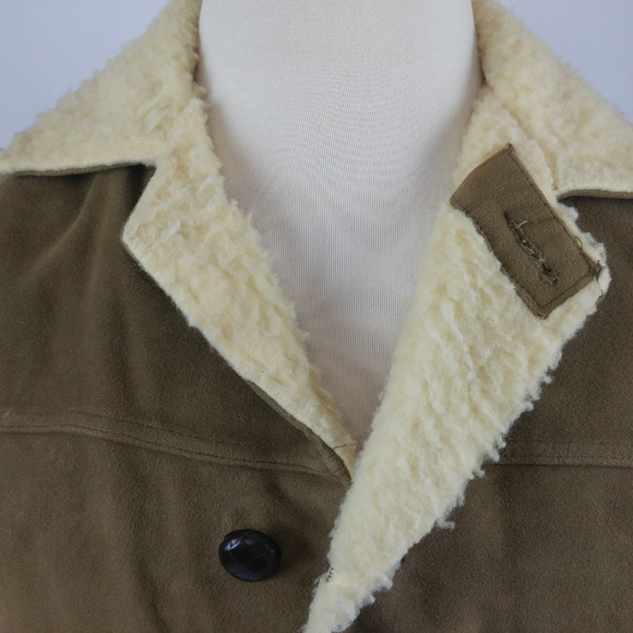 Vintage Airman Mens Barn Coat Tan Suede Wool Small - Picture 2 of 8